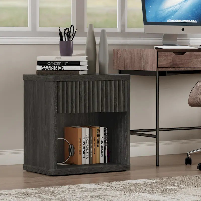 Set di 2 comodini moderni in stile rustico con cassetto scanalato e ripiano aperto, 57,7 cm P x 39,1 cm L x 61,2 cm A
