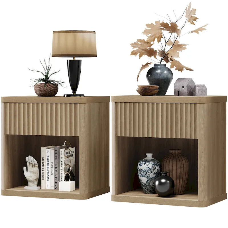 Set di 2 comodini moderni in stile rustico con cassetto scanalato e ripiano aperto, 57,7 cm P x 39,1 cm L x 61,2 cm A