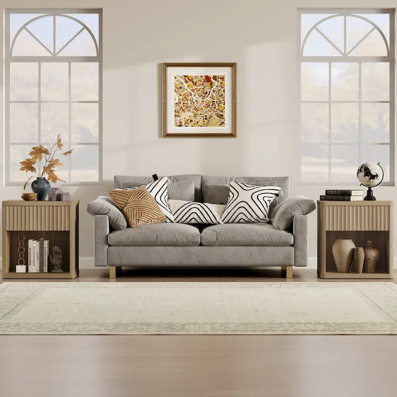 Set di 2 comodini moderni in stile rustico con cassetto scanalato e ripiano aperto, 57,7 cm P x 39,1 cm L x 61,2 cm A