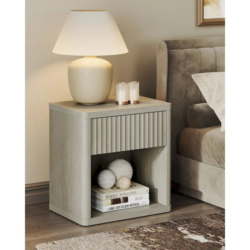 Set di 2 comodini moderni in stile rustico con cassetto scanalato e ripiano aperto, 57,7 cm P x 39,1 cm L x 61,2 cm A