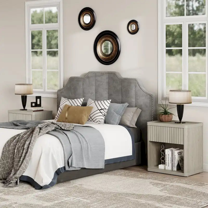 Set di 2 comodini moderni in stile rustico con cassetto scanalato e ripiano aperto, 57,7 cm P x 39,1 cm L x 61,2 cm A