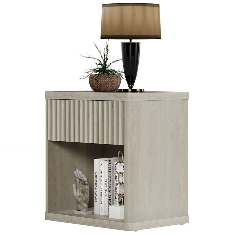 Set di 2 comodini moderni in stile rustico con cassetto scanalato e ripiano aperto, 57,7 cm P x 39,1 cm L x 61,2 cm A