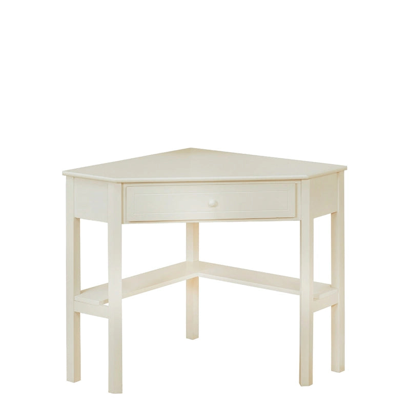 Scrivania ad angolo per computer con cassetto e ripiano inferiore, Legno massello e MDF, 107 cm L x 71 cm P x 76 cm H