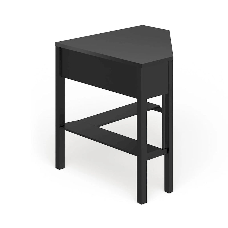 Scrivania ad angolo per computer con cassetto e ripiano inferiore, Legno massello e MDF, 107 cm L x 71 cm P x 76 cm H