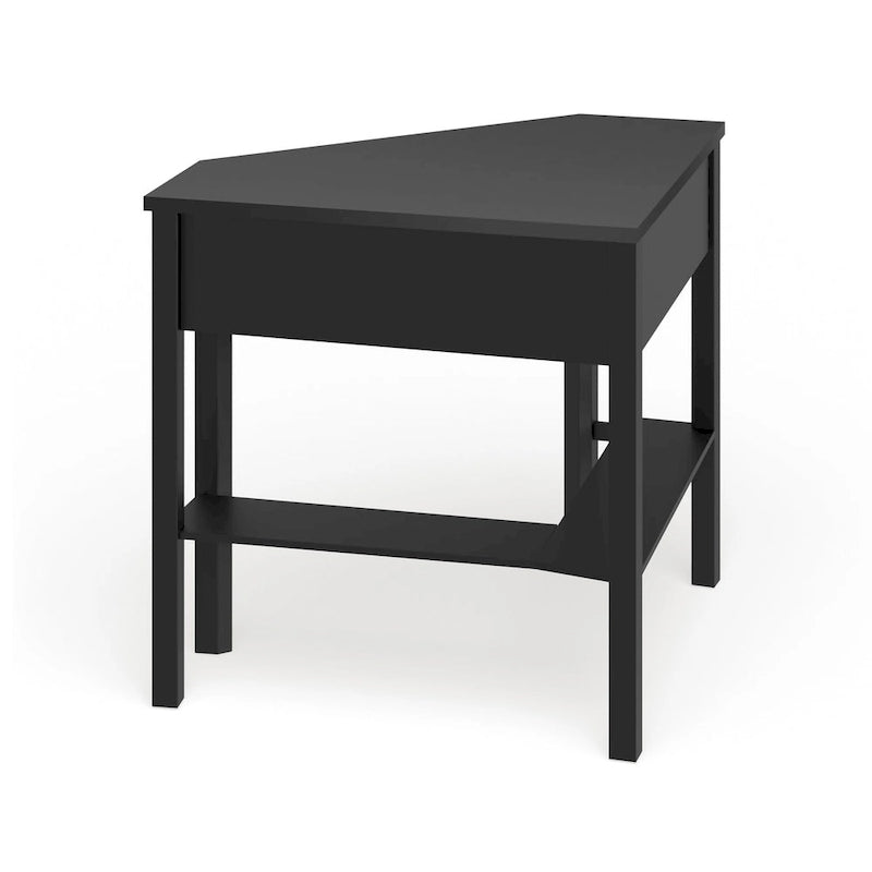 Scrivania ad angolo per computer con cassetto e ripiano inferiore, Legno massello e MDF, 107 cm L x 71 cm P x 76 cm H