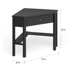 Scrivania ad angolo per computer con cassetto e ripiano inferiore, Legno massello e MDF, 107 cm L x 71 cm P x 76 cm H