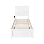 Letto a piattaforma Twin XL in stile moderno di metà secolo con pediera, stazione di ricarica e doghe, 272 kg, Bianco