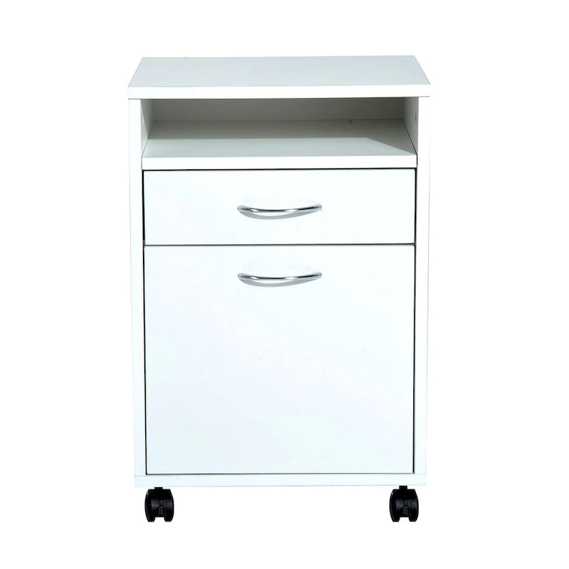 Carrello Porta Stampante Mobile con 2 Cassetti e Ripiano, Organizer Portaoggetti su Ruote, 40 cm L x 60 cm H, Bianco