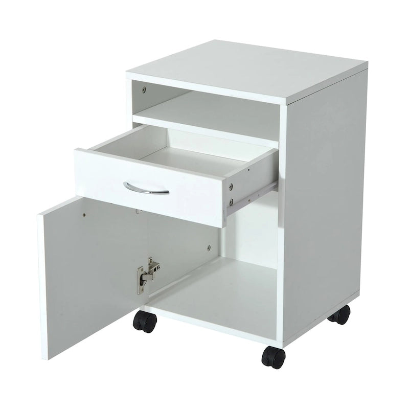 Carrello Porta Stampante Mobile con 2 Cassetti e Ripiano, Organizer Portaoggetti su Ruote, 40 cm L x 60 cm H, Bianco