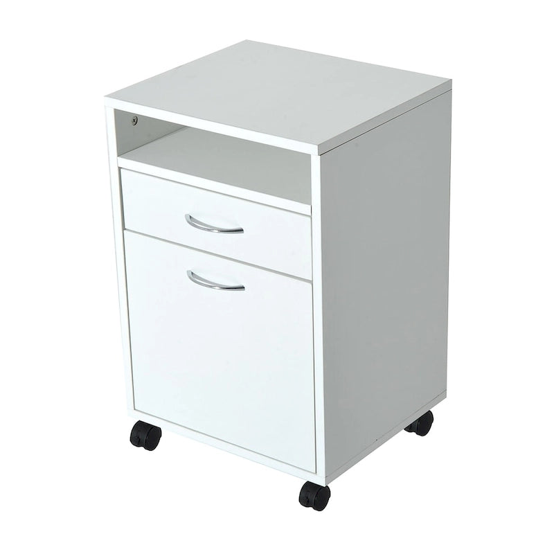 Carrello Porta Stampante Mobile con 2 Cassetti e Ripiano, Organizer Portaoggetti su Ruote, 40 cm L x 60 cm H, Bianco