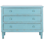 Cassettiera a 3 cassetti, finitura blu invecchiato, stile vintage country con gambe tornite
