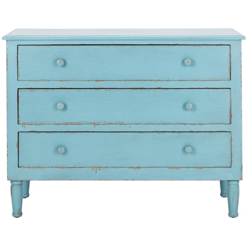 Cassettiera a 3 cassetti, finitura blu invecchiato, stile vintage country con gambe tornite