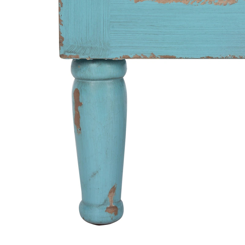 Cassettiera a 3 cassetti, finitura blu invecchiato, stile vintage country con gambe tornite