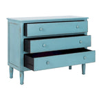 Cassettiera a 3 cassetti, finitura blu invecchiato, stile vintage country con gambe tornite