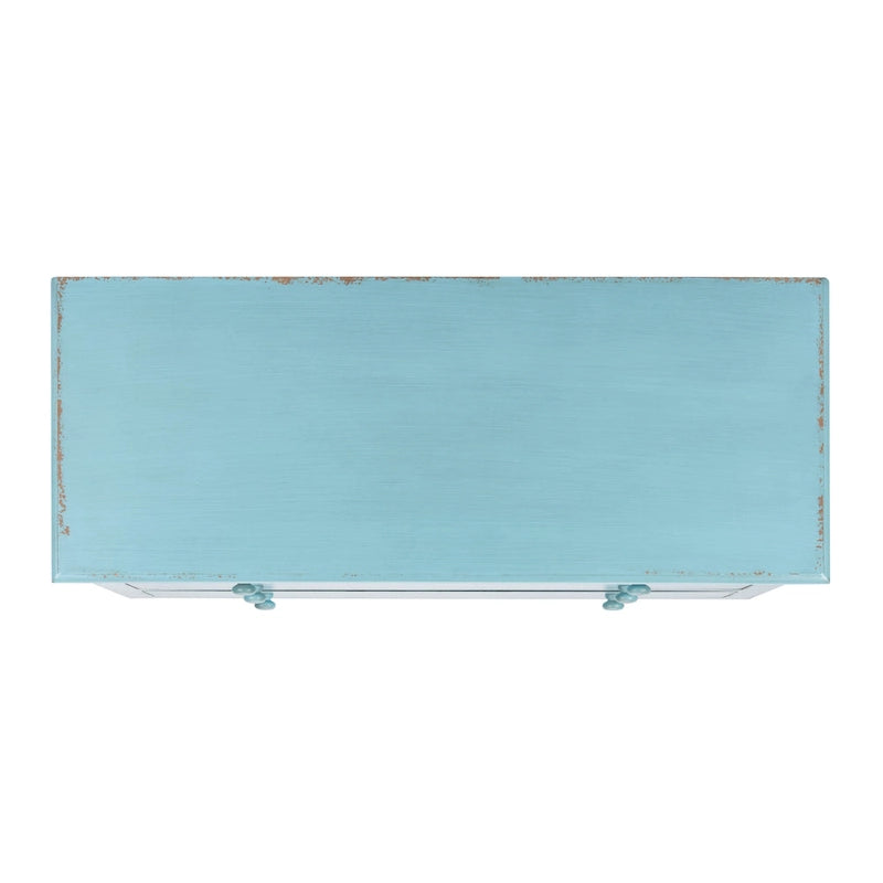 Cassettiera a 3 cassetti, finitura blu invecchiato, stile vintage country con gambe tornite