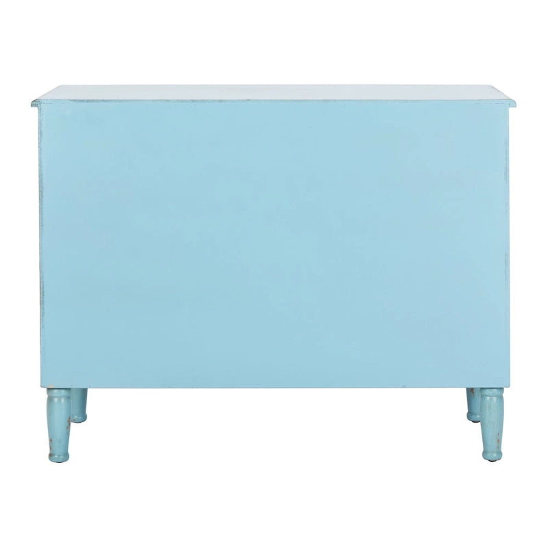 Cassettiera a 3 cassetti, finitura blu invecchiato, stile vintage country con gambe tornite