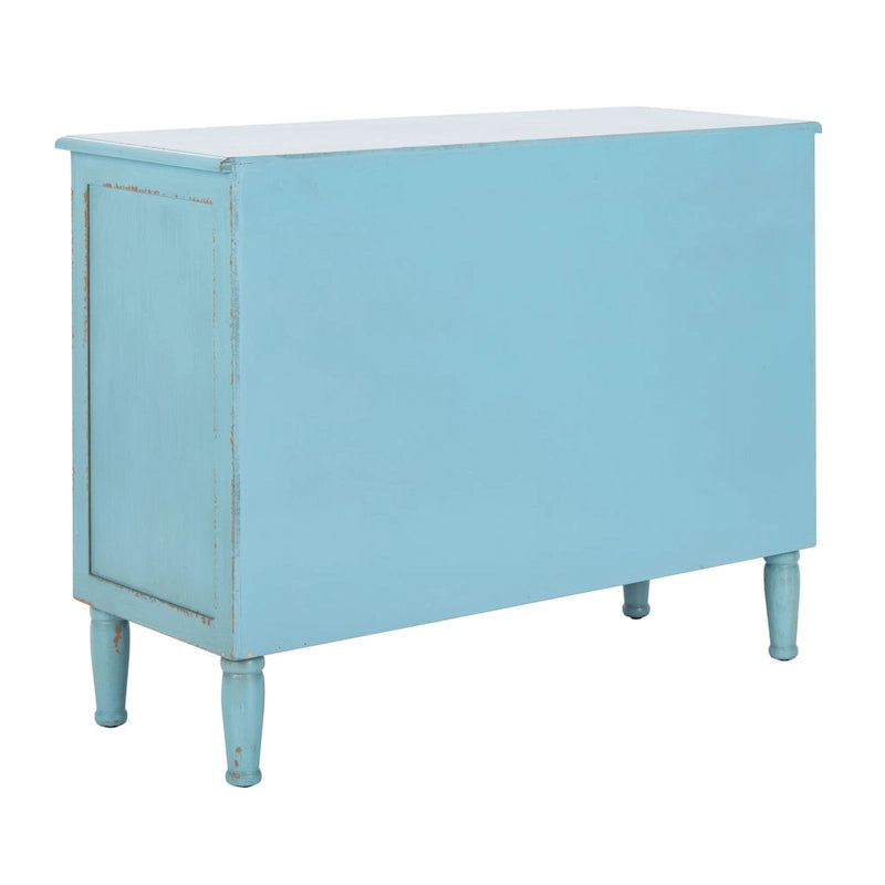 Cassettiera a 3 cassetti, finitura blu invecchiato, stile vintage country con gambe tornite