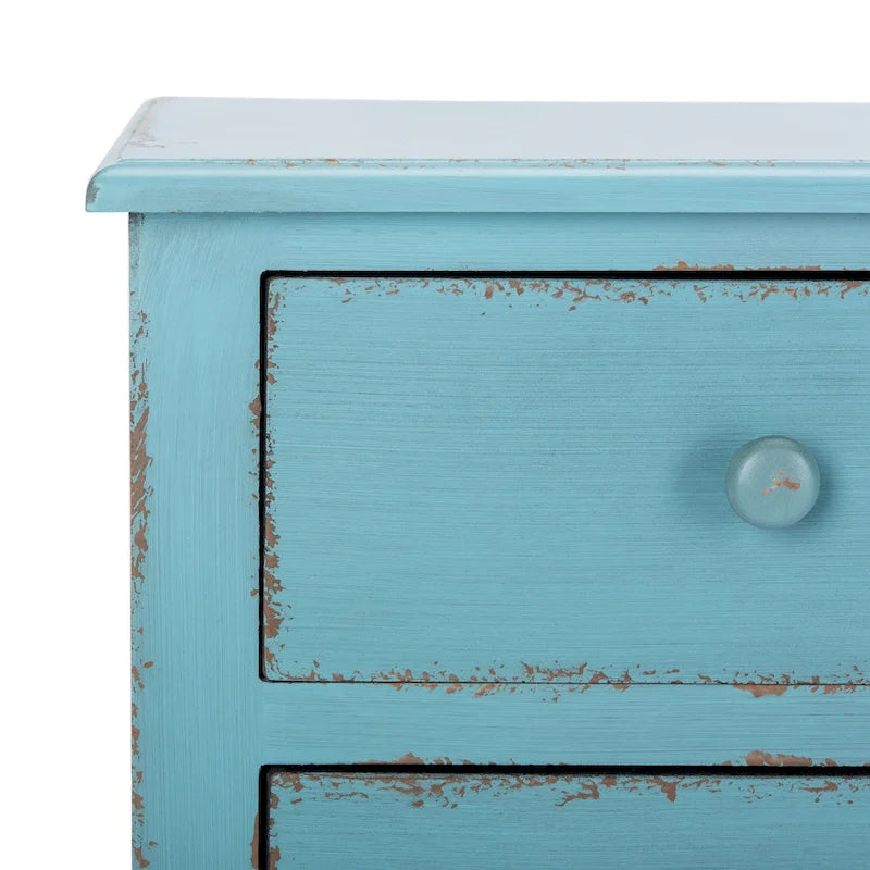 Cassettiera a 3 cassetti, finitura blu invecchiato, stile vintage country con gambe tornite
