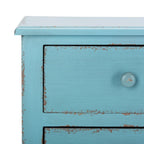 Cassettiera a 3 cassetti, finitura blu invecchiato, stile vintage country con gambe tornite