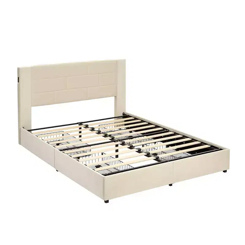 VECELO Upholstered Bed Metal Frame Platform Bed with USB Charging