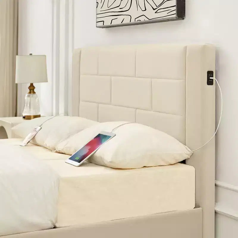 VECELO Upholstered Bed Metal Frame Platform Bed with USB Charging