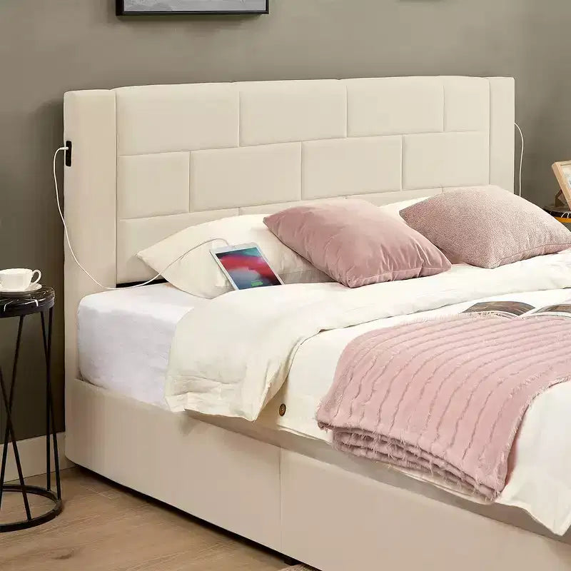 VECELO Upholstered Bed Metal Frame Platform Bed with USB Charging