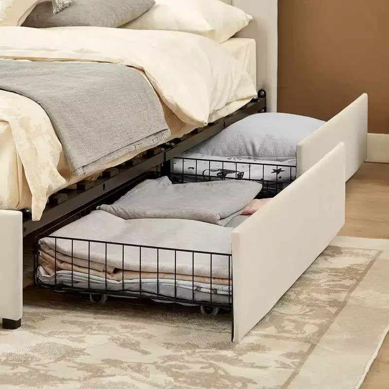 VECELO Upholstered Bed Metal Frame Platform Bed with USB Charging