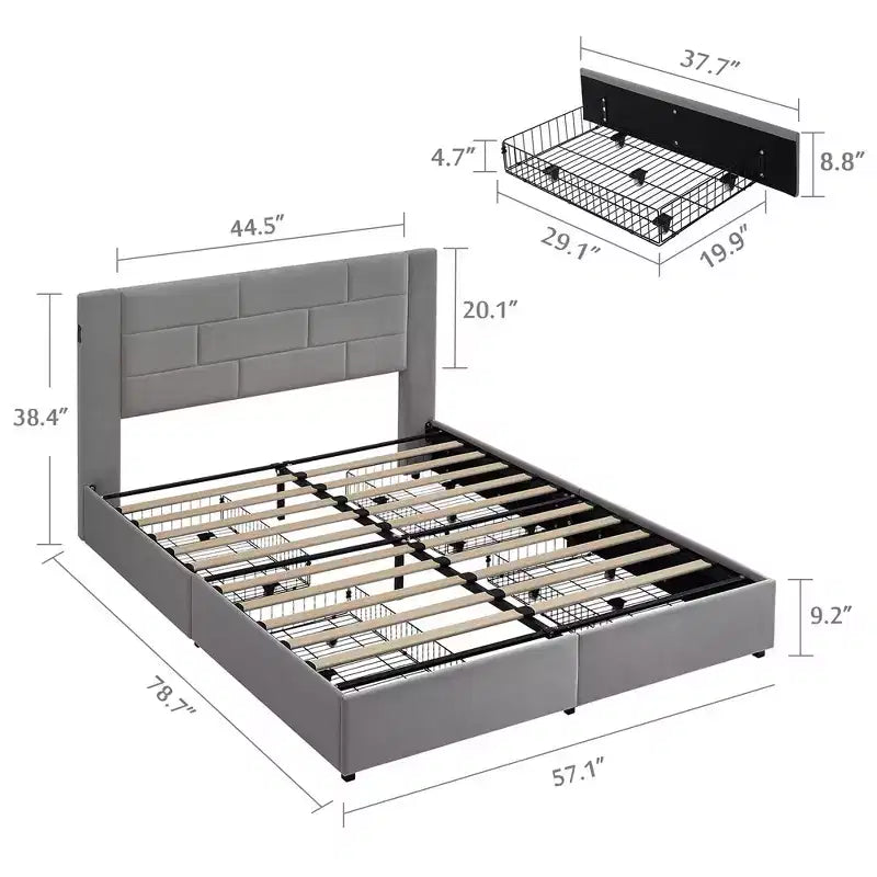 VECELO Upholstered Bed Metal Frame Platform Bed with USB Charging