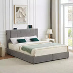 VECELO Upholstered Bed Metal Frame Platform Bed with USB Charging