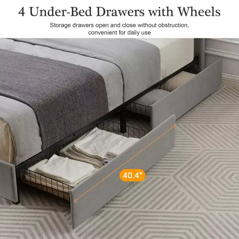 VECELO Upholstered Bed Metal Frame Platform Bed with USB Charging