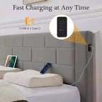 VECELO Upholstered Bed Metal Frame Platform Bed with USB Charging