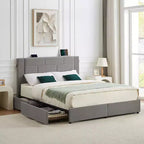 VECELO Upholstered Bed Metal Frame Platform Bed with USB Charging