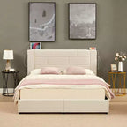 VECELO Upholstered Bed Metal Frame Platform Bed with USB Charging