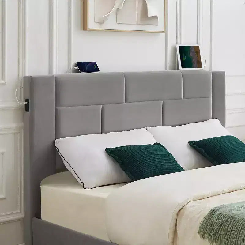 VECELO Upholstered Bed Metal Frame Platform Bed with USB Charging