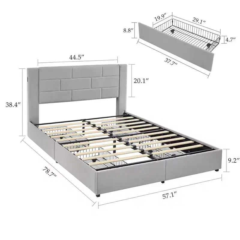 VECELO Upholstered Bed Metal Frame Platform Bed with USB Charging