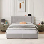 VECELO Upholstered Bed Metal Frame Platform Bed with USB Charging