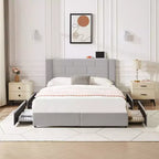 VECELO Upholstered Bed Metal Frame Platform Bed with USB Charging