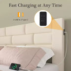 VECELO Upholstered Bed Metal Frame Platform Bed with USB Charging
