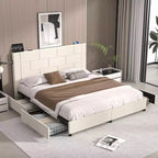 VECELO Upholstered Bed Metal Frame Platform Bed with USB Charging