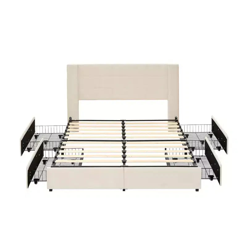 VECELO Upholstered Bed Metal Frame Platform Bed with USB Charging
