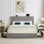 VECELO Upholstered Bed Metal Frame Platform Bed with USB Charging