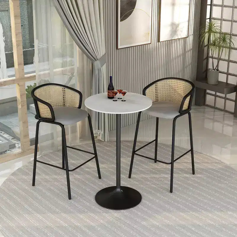 Leisuremod Verve 27 Round Bar Height Dining Table - Modern Resin Top with Black Steel Pedestal Base Counter Height Table for Kitchen, Home, and Pub