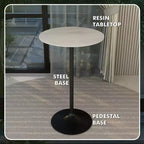 Leisuremod Verve 27 Round Bar Height Dining Table - Modern Resin Top with Black Steel Pedestal Base Counter Height Table for Kitchen, Home, and Pub