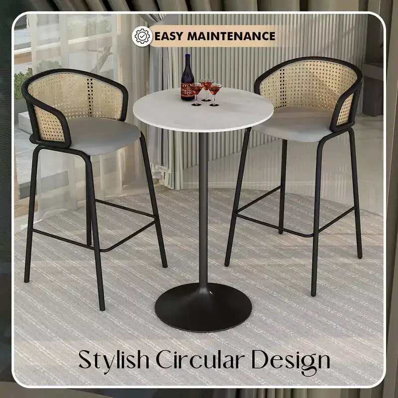 Leisuremod Verve 27 Round Bar Height Dining Table - Modern Resin Top with Black Steel Pedestal Base Counter Height Table for Kitchen, Home, and Pub
