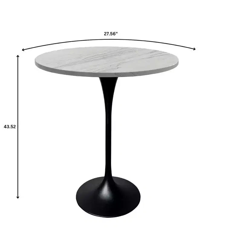 Leisuremod Verve 27 Round Bar Height Dining Table - Modern Resin Top with Black Steel Pedestal Base Counter Height Table for Kitchen, Home, and Pub