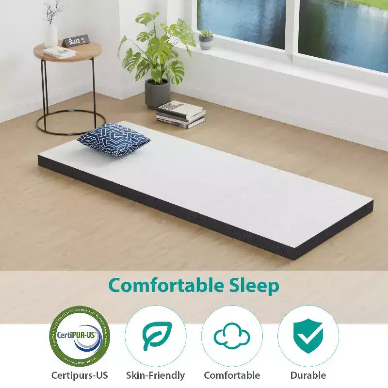 FDW 3 inch Folding Mattress Tri Fold Memory Foam Mattress Topper Foldable Mattress Topper with Washable Cover for Camping