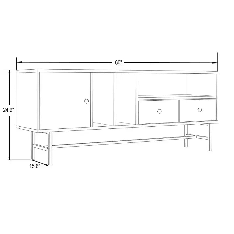 LeisureMod Rochester TV Stand with Wood Frame, Enclosed Storage, and Black Iron Legs  Media Console, Living Room, Modern Entertainment Center