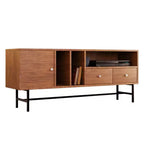 LeisureMod Rochester TV Stand with Wood Frame, Enclosed Storage, and Black Iron Legs  Media Console, Living Room, Modern Entertainment Center