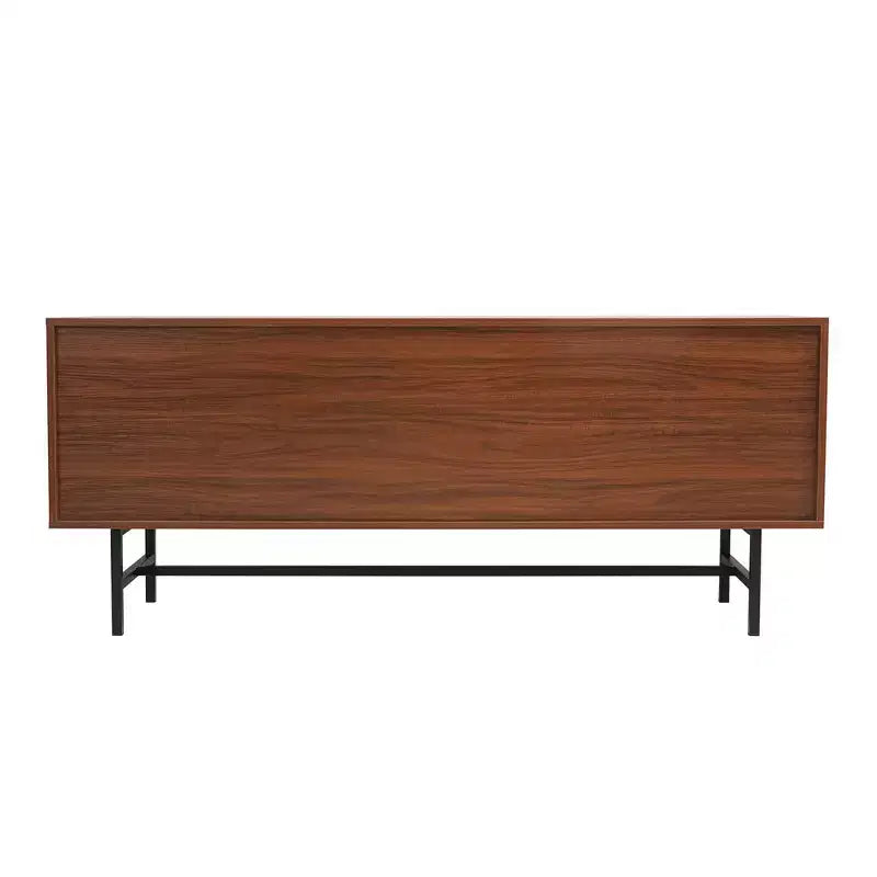 LeisureMod Rochester TV Stand with Wood Frame, Enclosed Storage, and Black Iron Legs  Media Console, Living Room, Modern Entertainment Center