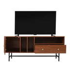 LeisureMod Rochester TV Stand with Wood Frame, Enclosed Storage, and Black Iron Legs  Media Console, Living Room, Modern Entertainment Center